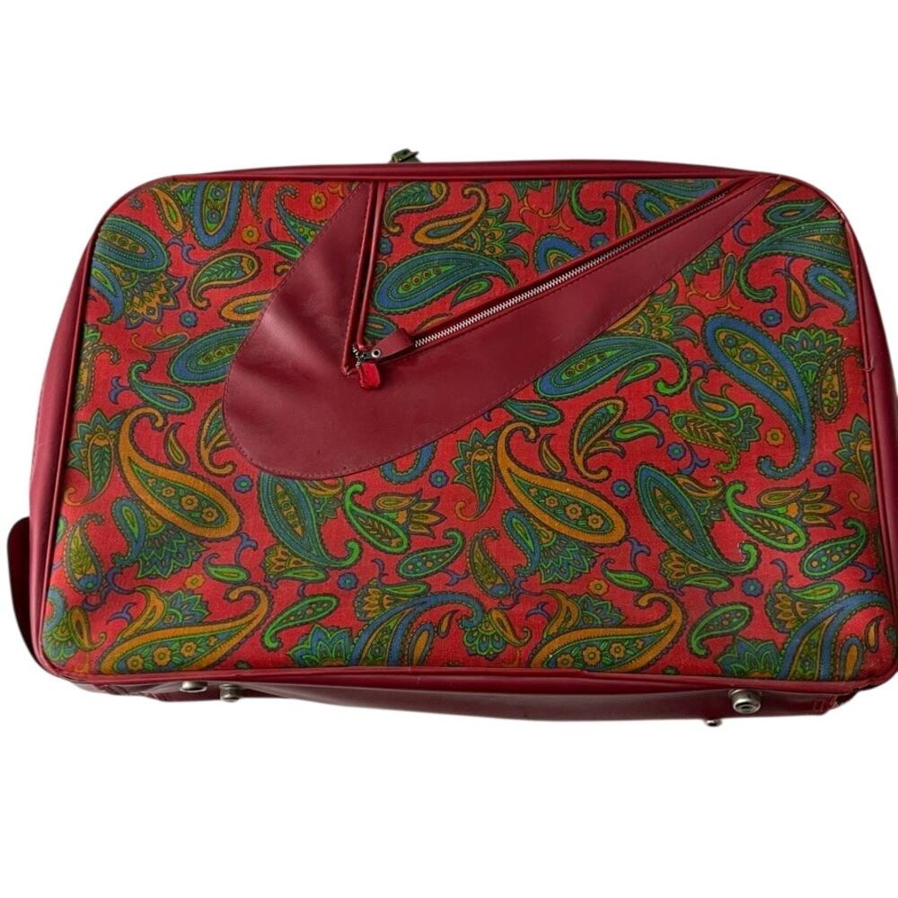 Vintage 60's‎ 70's Paisley Red Travel Luggage Overnight